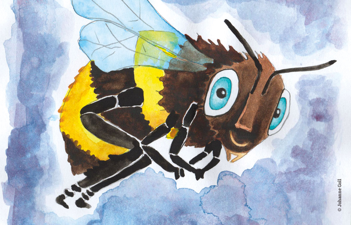 Illustration personnage abeille Bizzz, par Johanne Goll, graphiste freelance