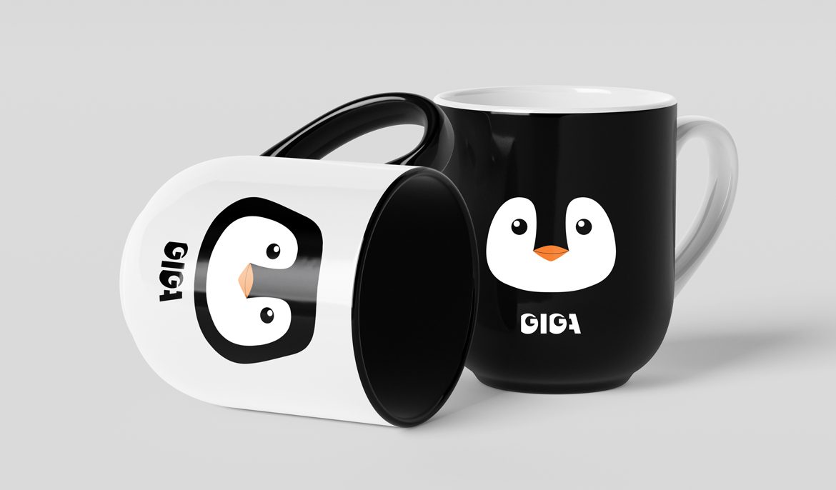 Illustration manchot Antartica sur mug, par Johanne Goll, graphiste freelance