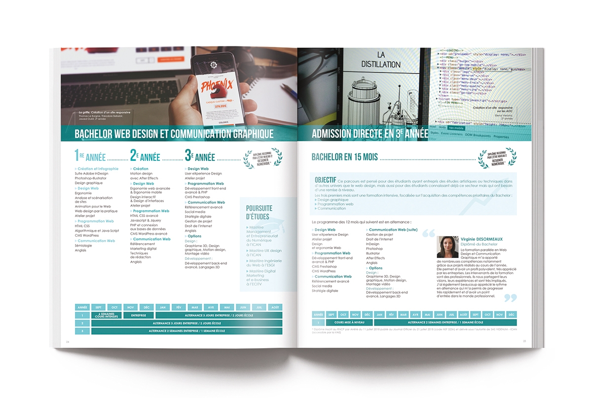 Conception graphique de la brochure ICAN par Johanne Goll, double-page programme Web et Digital