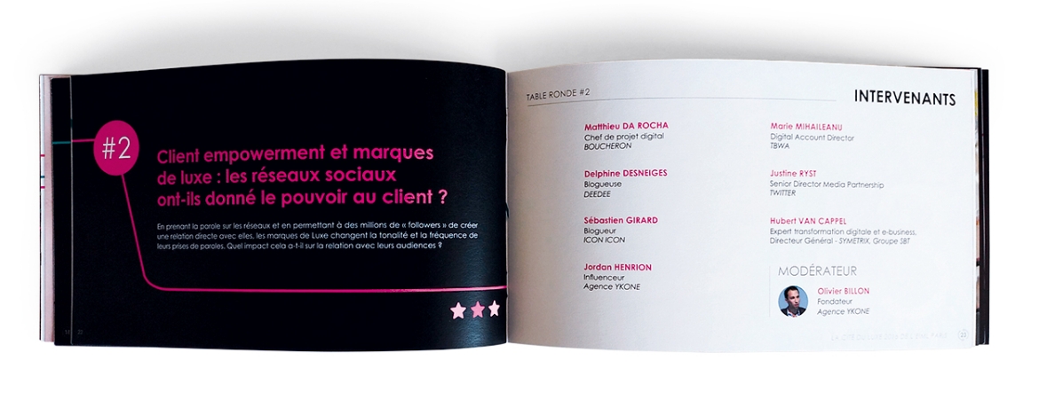 Brochure 4e édition Cité du Luxe par Johanne Goll graphiste, double-page Table ronde 2