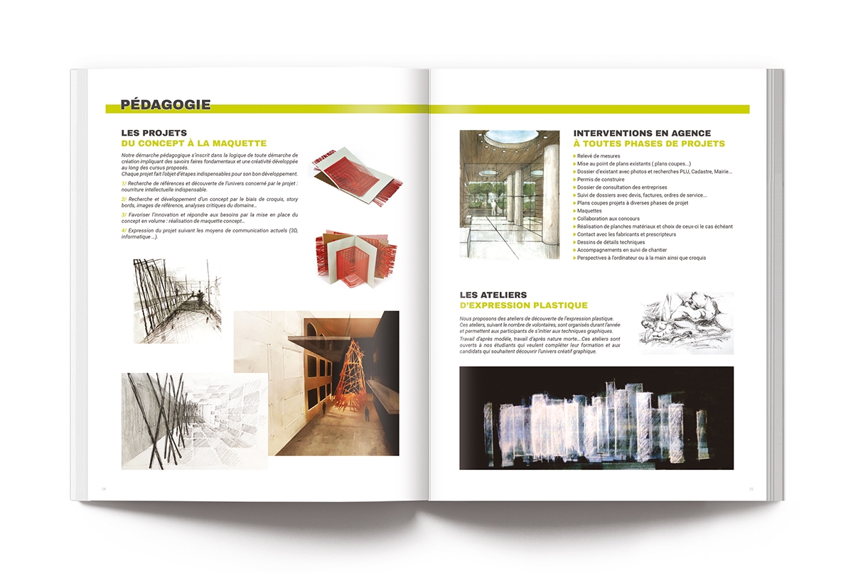 Conception graphique de la brochure EFET ARCHI par Johanne Goll, double-page Pédagogie