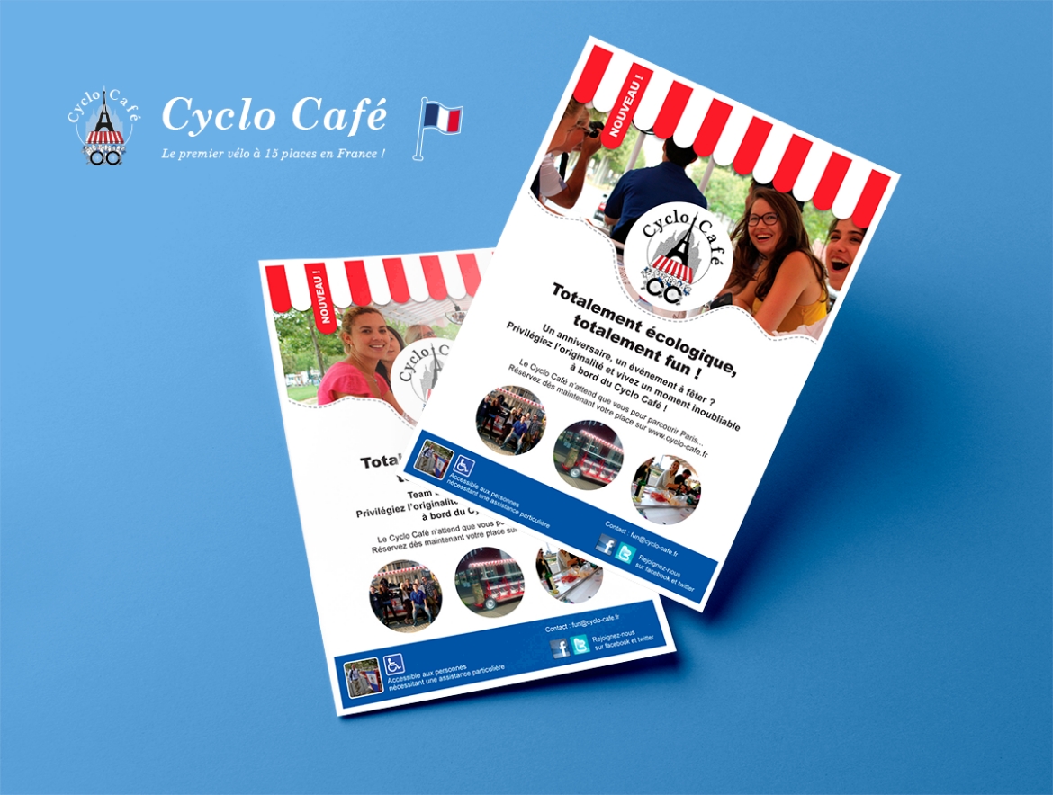 Flyers Cyclo Café, balades touristiques à Paris, par Johanne Goll graphiste freelance