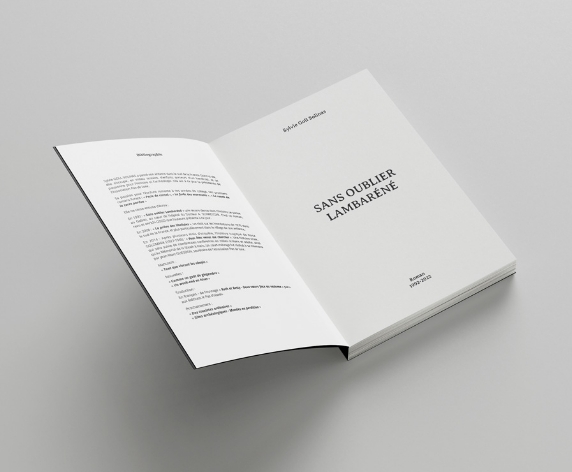 Première double-page livre Sans oublier Lambaréné par Johanne Goll graphiste freelance