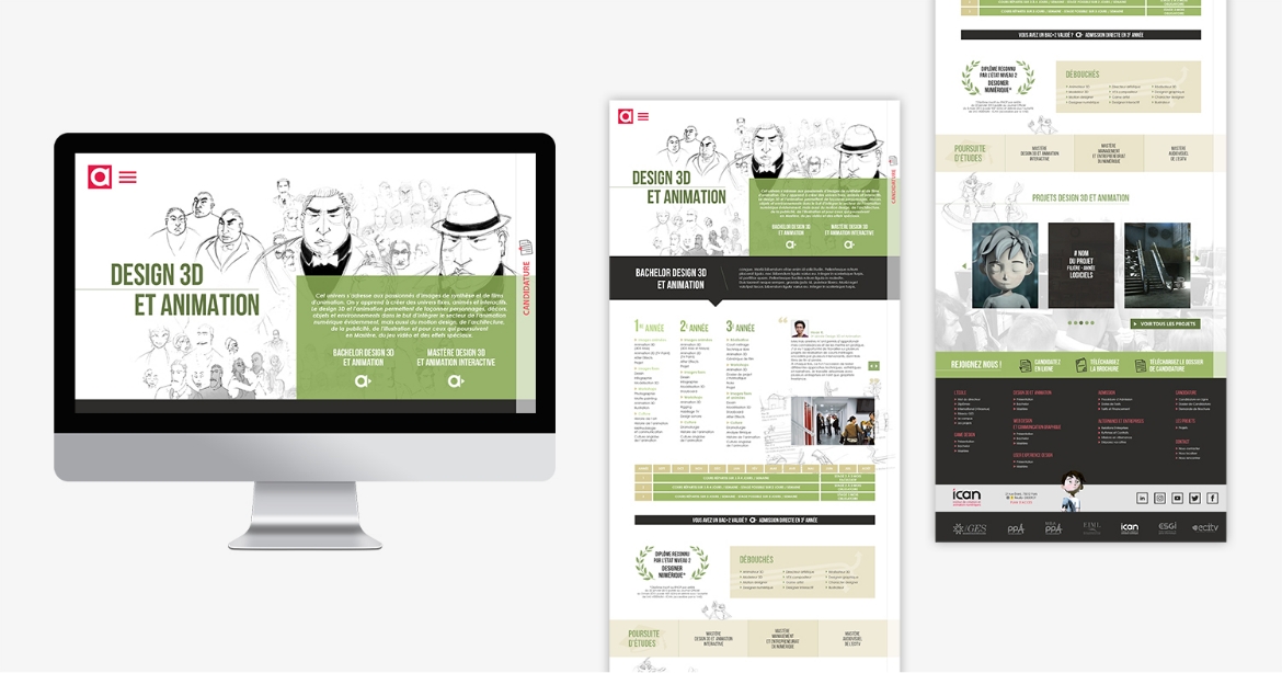 Web design du site de l’ICAN par Johanne Goll graphiste, page Design 3D et animation