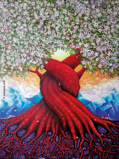 Arbres de vie, peinture à l’huile sur toile par Johanne Goll artiste plasticienne