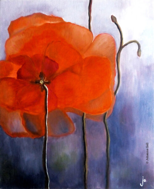 Coquelicot, peinture acrylique sur toile par Johanne Goll artiste plasticienne