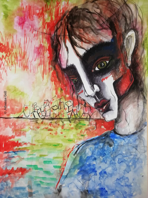 Muet, encres et feutre sur papier, par Johanne Goll artiste plasticienne