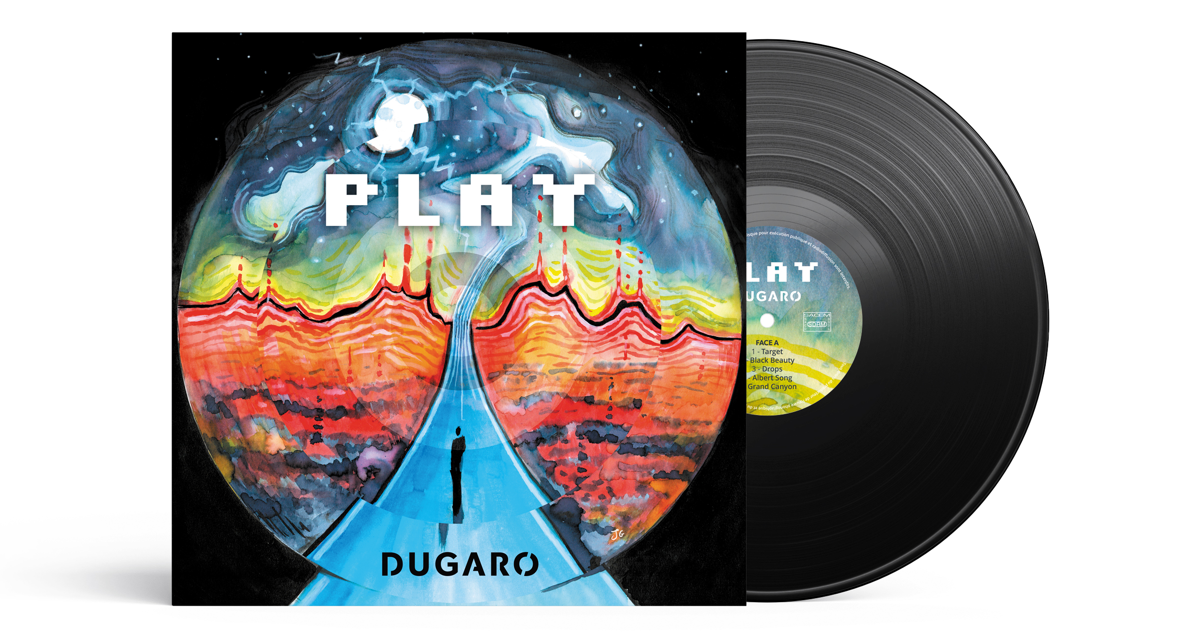 Illustration et conception graphique pour l'album "Play", pochette recto et disque, par Johanne Goll